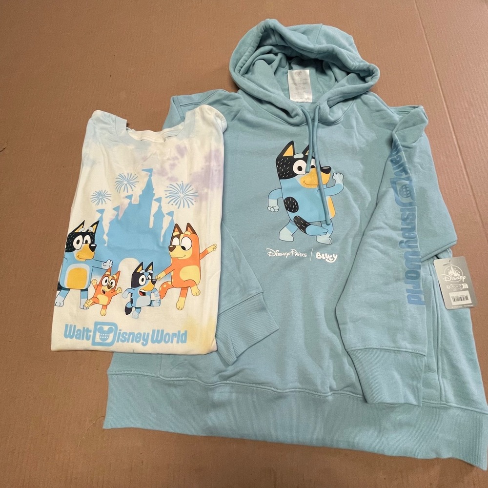 Disney Parks Bluey 2-Piece Adult Apparel Set: Bandit Hoodie & Tie-Dye Tee NWT